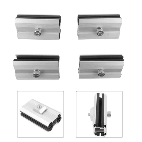 Heavy-Duty Solar Panel Mount Clamp Kit For Film Modules, anodized aluminum brackets with screws, 4 pack, side and front views