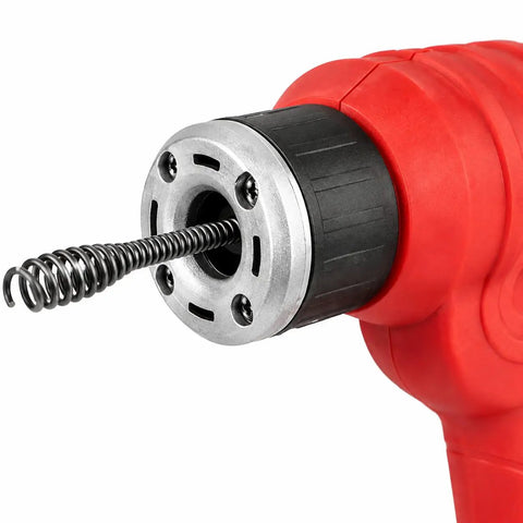 Close-up of the 25 Foot Handheld Portable Drain Auger Corded Operation Snake For Toilet Sink Bathtub And Kitchen Clog Cleaning Auto Feed Tube