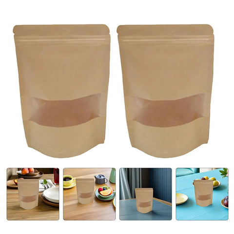 Resealable Kraft Paper Bags With Clear Window For Food Storage And Pantry Organization Pack Of 50 shown in various settings