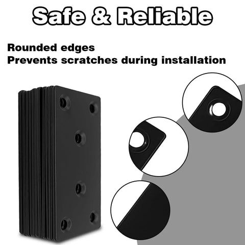 Thirty Five Pack Pro Grade Three Point One Inch Black 304 Stainless Steel Mending Plates with rounded edges for safe installation.