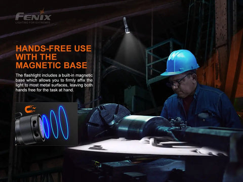 Worker using Rechargeable 3000 Lumen Flashlight With USB-C Fast Charging And Lumentac Organizer in factory setting