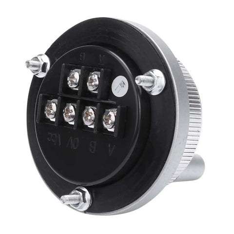 Back view of 5V CNC Pulse Generator Handwheel Kit for CNC Machines, showing 6-pin connector, silver 60mm diameter, with rotary encoder.
