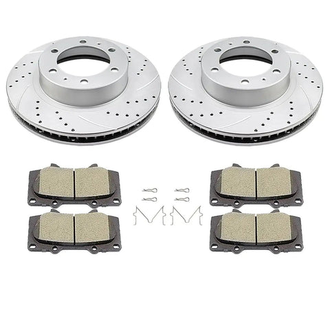 Front Drilled and Slotted Brake Kit With 12.56 Inch Rotors and Ceramic Pads For 6 Lug Toyota Tacoma 2005 to 2021 4Runner 2003 to 2009 FJ
