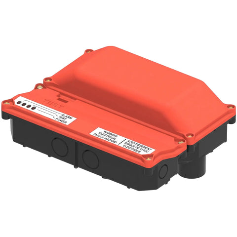 Intelligent Photoelectric Duct Smoke Detector With Top Notch HVAC Air Sampling And Low Profile Housing Featuring An Easy Magnet Test Switch For Solid Commercial Fire Safety Performance, red and black unit with test features.