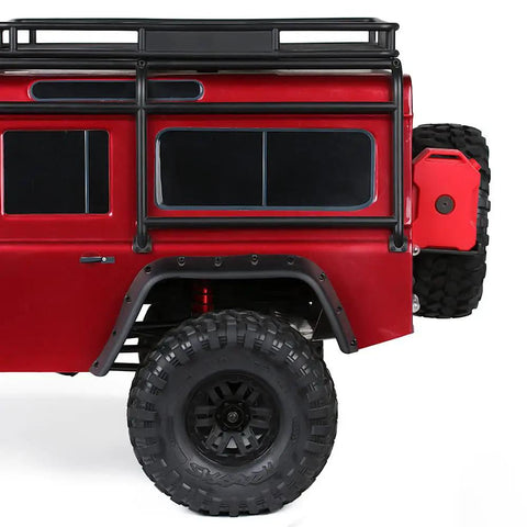 Side view of RC Shock Absorber Set 4pcs Dampers For 1x10 RC Crawler Axial SCX10 90046 AXI231017 TRX4 D90 mounted on a red model.
