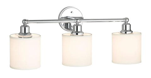 Chrome 3 Light Vanity Wall Light With Fabric Drum Shade, Hardwired Bathroom Fixture, Modern Up or Down Mount Bath Light