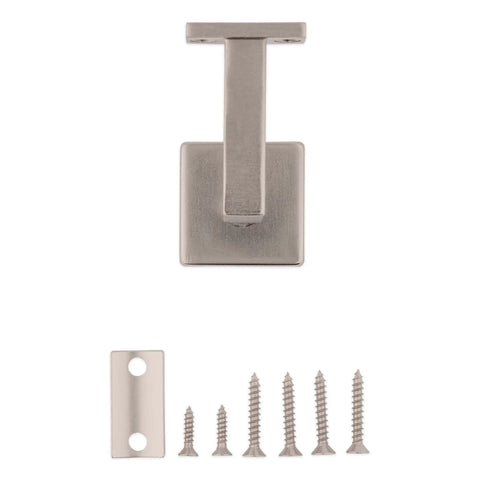 Heavy Duty Wood Handrail Bracket Kit With Wall Mount Hardware, satin nickel finish, includes mounting screws.