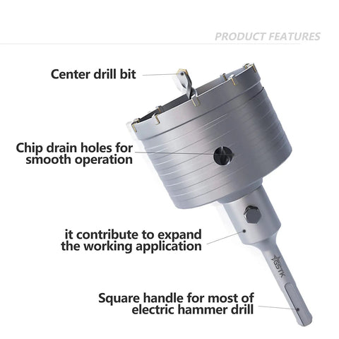 Beefed Up 15 Piece Concrete Hole Saw Kit With SDS Plus Shank And 110mm Connecting Rod center drill bit chip drain holes