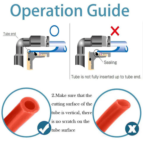 Operation guide for installing Stainless Steel Pneumatic Female Elbow Push To Connect Fitting, 90 Degree NPT Air Line Quick Connector