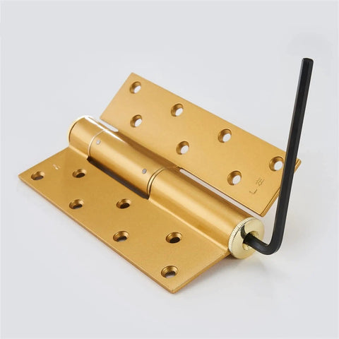 Slick Hidden Hydraulic Door Hinge Automatic Soft Close Buffer Damper Heavy Duty Rust Proof Gold Finish three-piece kit view with included key.
