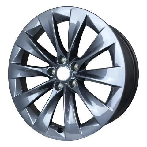 Refurbished 20 By 9 5 Rear Wheel For Tesla Model X Slipstream Design charcoal finish alloy wheel, angled view, ideal for easy garage swaps.
