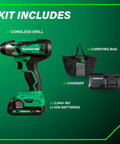 18V Cordless Impact Driver Kit With One Quarter Inch Chuck And Fuel Gauge Battery Delivers 1328 Inch Pounds Torque, Beast Mode Power, 2400 RPM, 3200 IPM, Lightweight 2.2 Pounds, Pro Grade Power For Hard Jobs, MultiVolt Ready, Lifetime Tool Warranty includes cordless drill, charger, carrying bag, and 2.0Ah battery