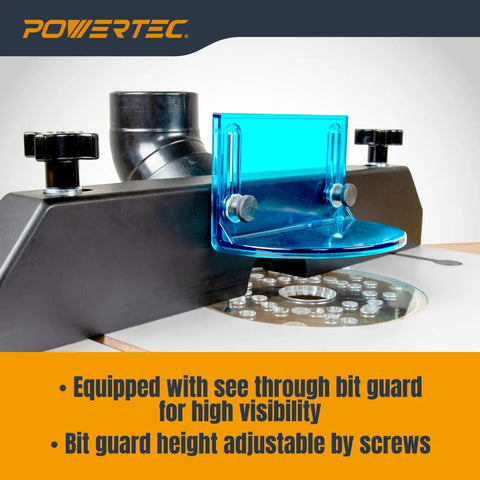 Trim Router Table With Base Plate And Predrilled Holes No Frills Adjustable Fence and Transparent Bit Guard close-up