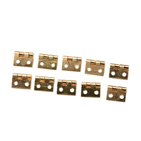 10 Pack Brass Plated Mini Hinges For Small Wooden Boxes And Cabinets, Decorative Box Lids With Nails, DIY Ready
