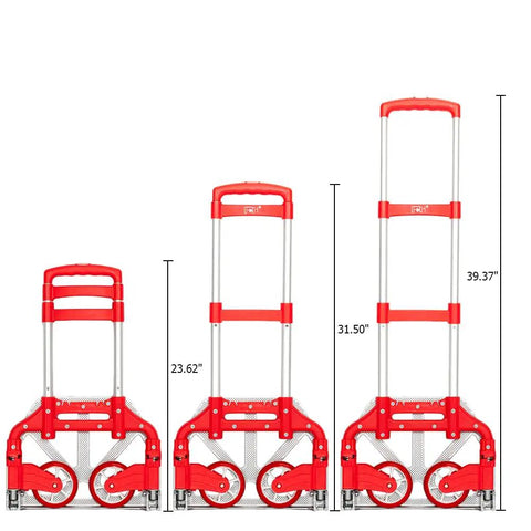 Slick Folding Hand Truck Dolly With 165 Lb Capacity And Telescoping Handle Dang Lightweight Portable Cart displayed in three adjustable heights.