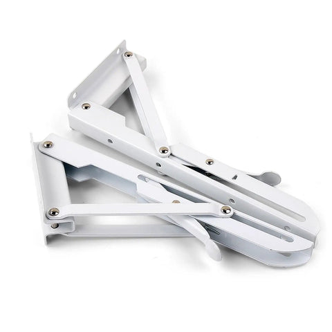 Two Pack Heavy Duty Folding Shelf Brackets Stainless Steel Collapsible Mounts for Tables, Workbenches, RVs, Cars and Tools, White 18 Inch