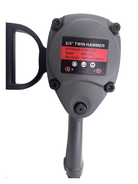 Heavy Duty One Inch Air Impact Wrench With Killer 1600 Nm Torque To Rip Through Stubborn M32 Bolts, top view with controls.