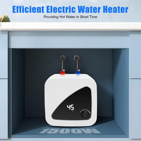Straight Up Fast Heating Under Sink Water Heater Real Deal 1 Point 5 Gallon Electric Mini Tank Warmer With Digital Screen Display And Remote Control For Kitchen Or Bath Everyday Use in compact under sink setup.