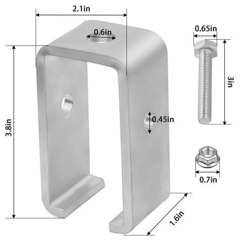 Heavy Duty Strut Channel Hanger Bracket Kit Rated To 1200 Pounds Fits Standard Steel Tracks Built Tough For Intermediate Support And Hoist Rigging showing dimensions and hardware components.