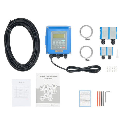 No-Nonsense Digital Ultrasonic Flow Meter For Water With Clamp-On TS-2 And TM-1 Transducers, Pro Grade Water Flow Meter For Pipes From DN20 To DN700mm, TUF-2000B, Durable ABS And Steel Build, Easy Install, Real-Time Flow Readout kit components