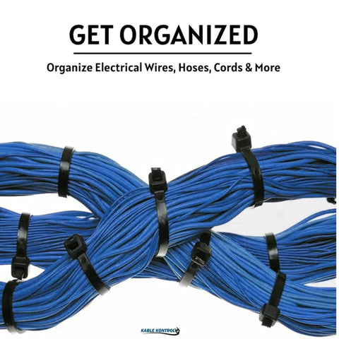 Heavy Duty 14 Inch Black Zip Ties 1000 Pack Self Locking UV Resistant Nylon Cable Ties securing blue cables