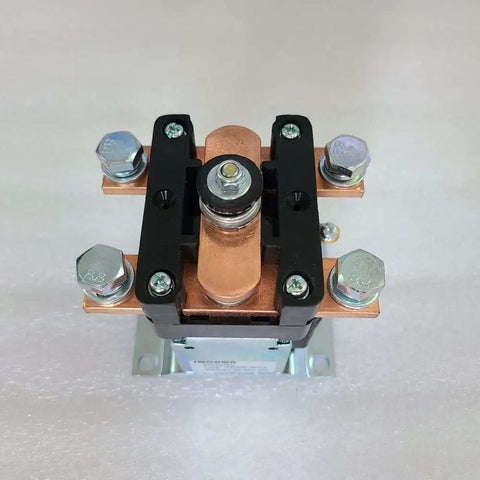 Rock Solid Heavy Duty 300Amp Solenoid Relay Switch For Golf Cart And Electric Forklift Works Like A Charm With Silver Alloy Contacts Rated 24V 36V 48V 72V 80V DC System top view showing copper and black materials.