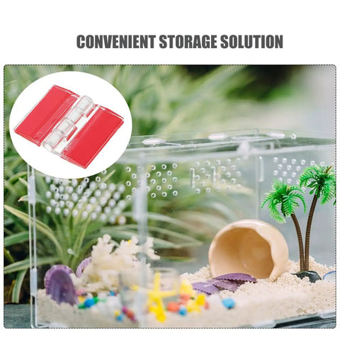 Six Pack Acrylic Self Adhesive Cabinet Door Folding Hinges For DIY Projects shown with a clear plastic display box