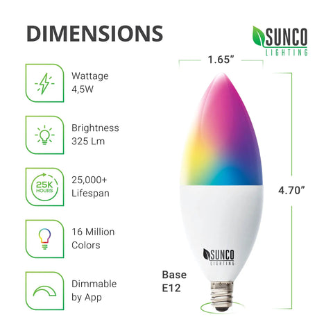 10 Pack WiFi LED Smart Bulb B11 Candelabra 4 5W E12 Base Color Changing RGB And CCT Dimmable With Alexa And Google Assistant