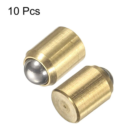 Top Shelf 10 Pack Solid Brass Ball Spring Plungers Sized 4X5mm, detailed view of two brass ball plungers.