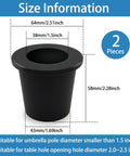2 Piece Patio Umbrella Hole Ring Cone Wedge Plug Stabilizer Sleeve For Two To Two And A Half Inch Table Hole And One And A Half Inch Pole Adapter Black Easy Fit Universal Size Information