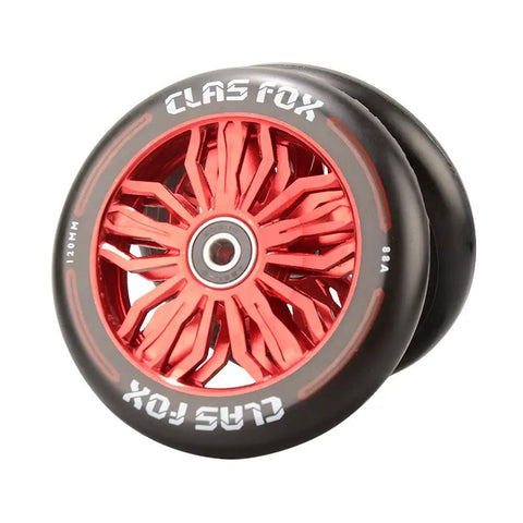 Real Heavy Duty Pro Scooter Wheels With Abec 9 Bearings 120 X 24 MM forged aluminum core in red color.