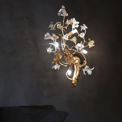 All Copper Postmodern Wall Lamp Featuring Sparkling Crystal Kapok Accent For Bedroom Or Hallway Total Game Changer Piece That Flat Out Brightens Your Space And Sets The Vibe, showcasing a natural branch design with crystal accents.