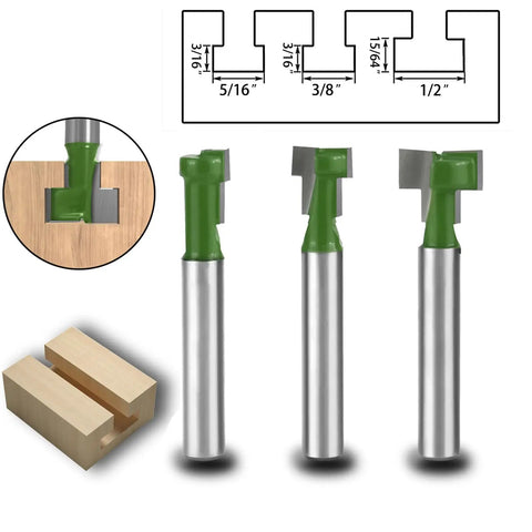 Keyhole Router Bits Set Six Pcs With One Quarter Inch Shank Blade Diameters One Quarter Five Sixteenths Three Eighths Nine Diagram