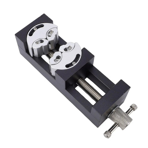 Heavy Duty Mini Vise Clamp For Drill Press Bench Made From Solid Aluminum Alloy With Self Adjusting Smart Grip side view of clamp