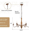 Distressed Candle Chandelier Vintage Style Light Fixture 28 Inch Wide Rustic White Ceiling Mount with adjustable height feature.
