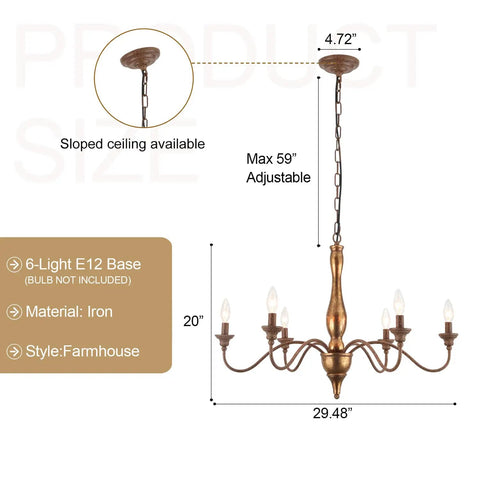 Distressed Candle Chandelier Vintage Style Light Fixture 28 Inch Wide Rustic White Ceiling Mount with adjustable height feature.