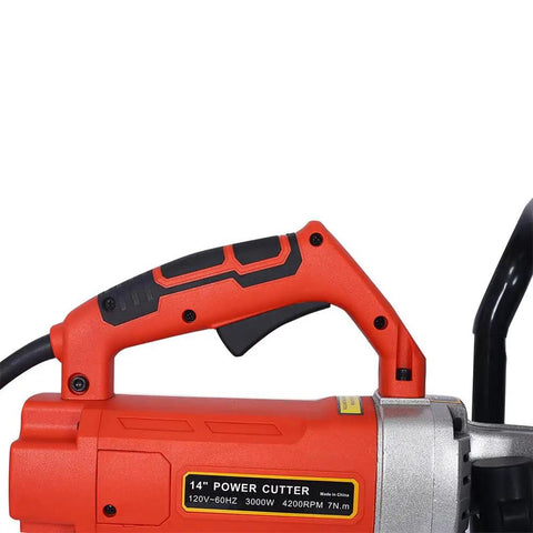 Beast Mode 3000W Electric Concrete Saw With 14 Inch Blade for wet cutting, showing handle and power settings for easy use.