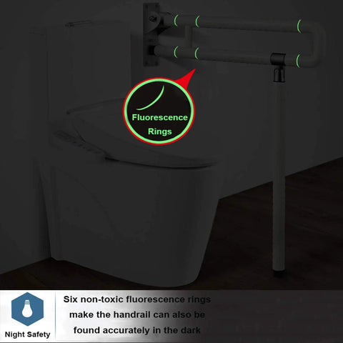 Foldable Stainless Steel Toilet Grab Bar With 304 Grade Frame Anti Slip Shower Handrail Flip Up Bathroom Seat Support Bar with glowing rings