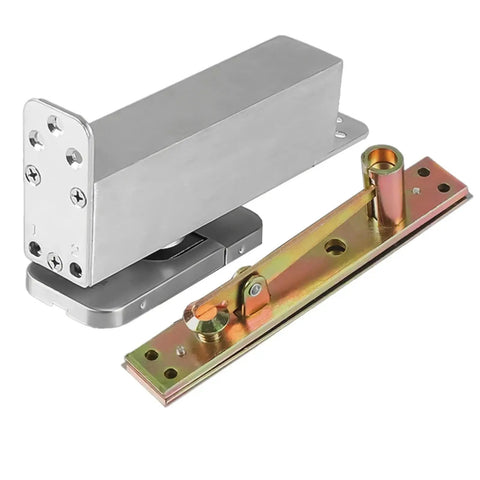 Heavy Duty Hidden Door Hinge With Hydraulic Self Closing Buffer And 90 Degree Positioning For Wood Doors with silver finish and base plate.