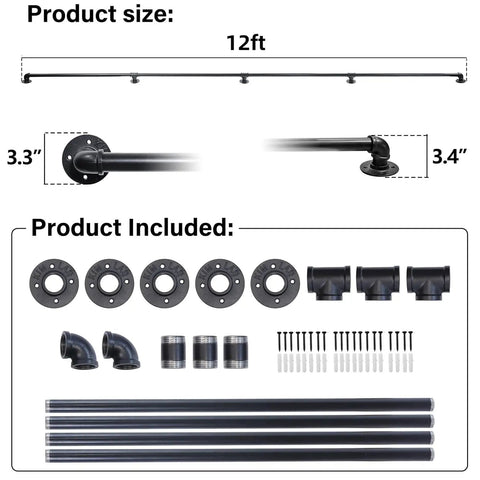 12ft Galvanized Steel Stair Railing Kit With Iron Balusters Easy Install Indoor Outdoor Hand Rail For Home And Commercial Spaces Built Tough For Daily Grinds And Safer Stairs components including rail and brackets.