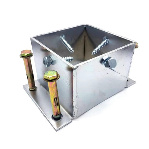 Built Tough Stainless Steel Square Fence Post Anchor Base With Heavy Duty Hardware For Concrete Or Wood Deck Yard Upgrade Rock Solid Railing Bracket System 85Mm X 85Mm 2 Pack, showing pre-drilled mounting holes.