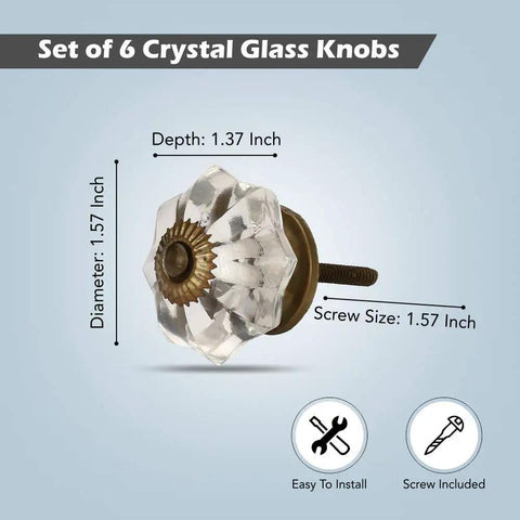 Six Piece Crystal Glass Cabinet Knob Set Handmade Clear Antique Knobs For Kitchen Cabinets Dressers Wardrobes Cupboards And Furniture
