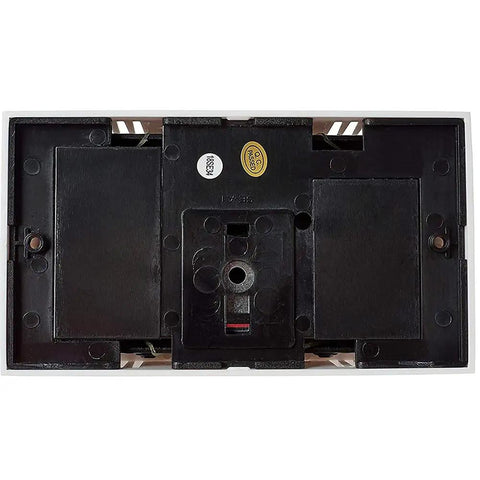 Back view of White 2-Note Wired Mechanical Door Bell Chime CHM1 showing mounting plate, suitable for home upgrade or renovation