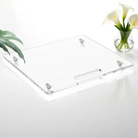 Dead Simple Professional Coffee Maker Sliding Tray With Grease Resistant Rubber Wheels And Sturdy Grip Handle For Butter Smooth Glide Heavy Duty Kitchen Stand Rack acrylic platform on glossy surface with handle.