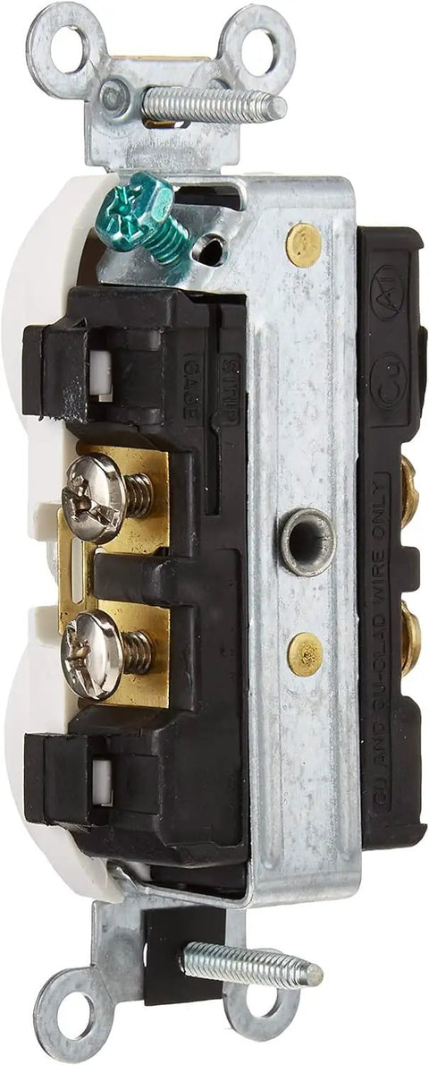 Commercial Grade Smooth Face Duplex Receptacle Built Tough For Heavy Duty Use 20 Amp 125 Volt Side Wire NEMA 5 20R 2 Pole 3 Wire