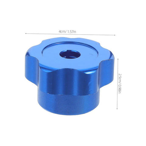 Blue Alloy Valve Stem Knob With 6mm Hole Replacement for Outdoor Water Spigot, showing size measurements, close-up view.