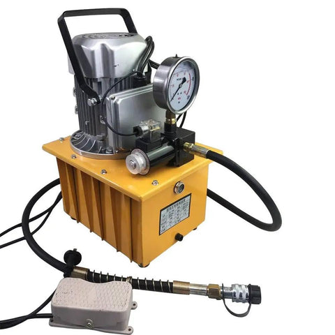 Heavy Duty 750W 110V Electric Hydraulic Pump With 7L Tank And Single Acting Pedal Solenoid Valve Control Kicking Up To Ten Thousand Psi For Solid Daily Grind And Shop Lifts Black, showcasing the pump and control pedal.