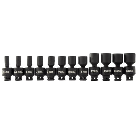 Twelve Piece Quarter Inch Drive Metric Impact Socket Set Built To Take A Beating With Radius Corner Design Chamfered Opening