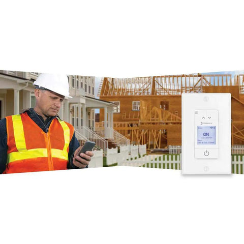 Construction worker using Smart WiFi In-Wall Timer For Your Smart Home Plug-N-Play 15 Amp 7-Day Programmable Schedule on wall