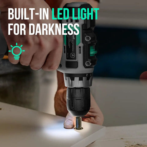 20V Cordless Drill and Impact Driver Combo Kit With 220 InLbs Drill Torque 1150 InLbs Impact Torque featuring built-in LED light